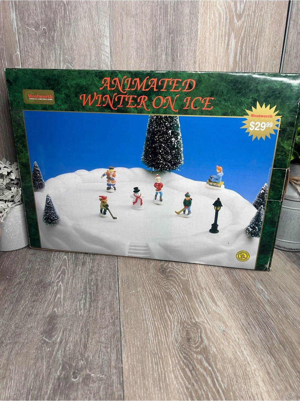 Animated Winter On Ice Skating Pond •  Lighted Christmas Village Display • NIB
